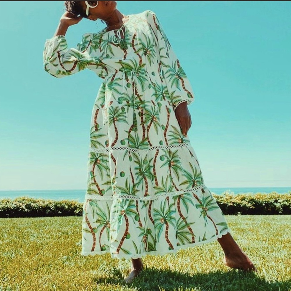 NWT Farm Rio Swinging Palm tree Maxi Linen Dress XS 0 2